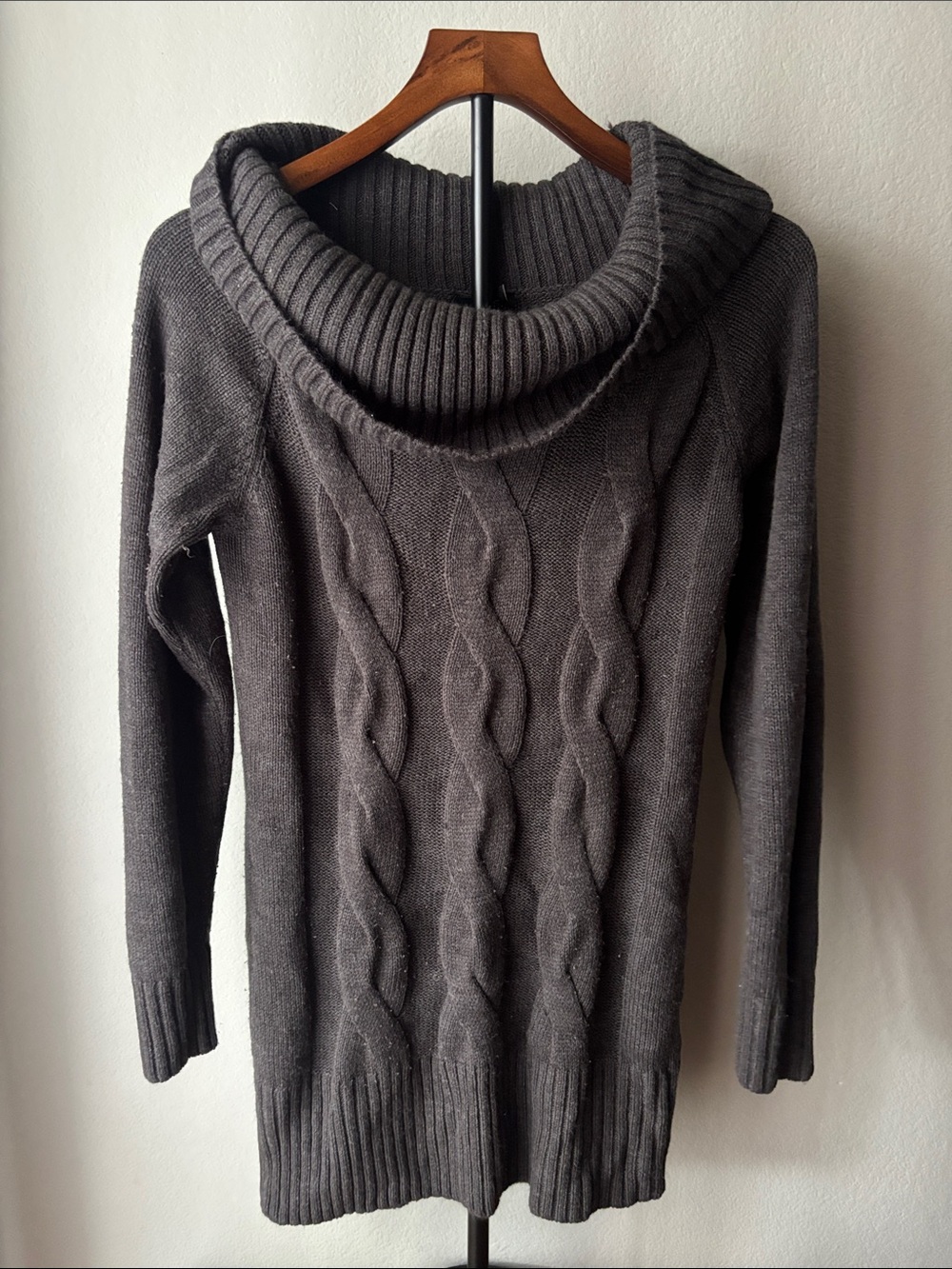 Cozy Cable Knit Cowl Neck Sweater - Dark Gray